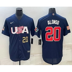 Men's USA Baseball #20 Pete Alonso Number 2023 Navy World Baseball Classic Stitched Jerseys