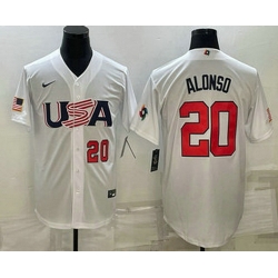 Men's USA Baseball #20 Pete Alonso Number 2023 White World Baseball Classic Stitched Jersey