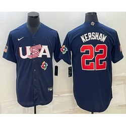 Men's USA Baseball #22 Clayton Kershaw 2023 Navy World Baseball Classic Stitched Jerseys