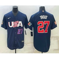 Men's USA Baseball #27 Mike Trout Number 2023 Navy World Baseball Classic Stitched Jersey