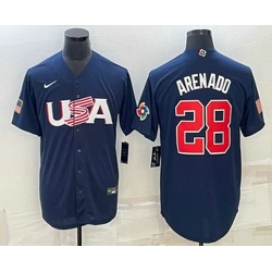 Men's USA Baseball #28 Nolan Arenado 2023 Navy World Baseball Classic Stitched Jersey