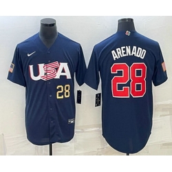 Men's USA Baseball #28 Nolan Arenado Number 2023 Navy World Baseball Classic Stitched Jerseys