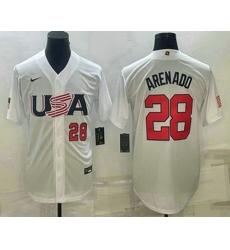 Mens USA Baseball #28 Nolan Arenado Number 2023 White World Baseball Classic Replica Stitched Jersey