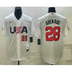 Men's USA Baseball #28 Nolan Arenado Number 2023 White World Baseball Classic Replica Stitched Jersey