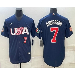 Men's USA Baseball #7 Tim Anderson Number 2023 Navy World Baseball Classic Stitched Jerseys