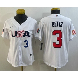 Womens USA Baseball #3 Mookie Betts Number 2023 White World Classic Replica Stitched Jersey