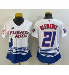 Womens Puerto Rico Baseball 21 Roberto Clemente 2023 White World Classic Stitched Jerseys