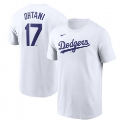 Men Los Angeles Dodgers 17 Shohei Ohtani White 2024 Fuse Name Number T Shirt