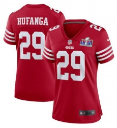 Women San Francisco 49ers 29 Talanoa Hufanga Red 2023 F U S E  With John Madden Patch Vapor Limited Stitched Football 2024 Super Bowl LVIII Jersey