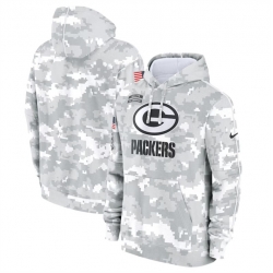 Youth Green Bay Packers 2024 White Gray Salute To Service Pullover Hoodie