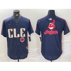 Men Cleveland Guardians Team Big Logo Navy 2024 City Connect Stitched Baseball Jersey