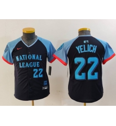 Youth National League 22 Christian Yelich Navy 2024 All Star Limited Stitched Baseball Jersey 1