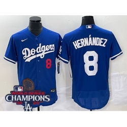 Men Nike Los Angeles Dodgers Enrique Hernandez #8 Blue Flex Base 2024 World Series Champions Stitched MLB Jersey