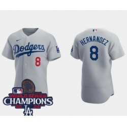 Women Nike Los Angeles Dodgers Enrique Hernandez #8 Gray Flex Base 2024 World Series Champions Stitched MLB Jersey