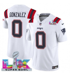 Men New England Patriots 0 Christian Gonzalez White 2025 F U S E  Super Bowl LX Patch Vapor Limited Stitched Football Jersey