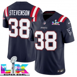 Men New England Patriots 38 Rhamondre Stevenson Navy 2025 F U S E  Super Bowl LX Patch Vapor Limited Stitched Football Jersey