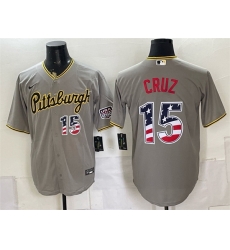 Men Pittsburgh Pirates  15 Oneil Cruz Grey USA 250 Fourth of July Stitched Baseball Jersey
