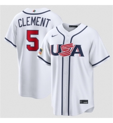 Men USA Baseball  5 Ernie Clement White 2026 World Baseball Classic Home Stadium Stitched Jersey