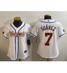 Youth Venezuela Baseball  7 Eugenio Suarez White 2026 World Baseball Classic Home Stadium Stitched Baseball Jersey